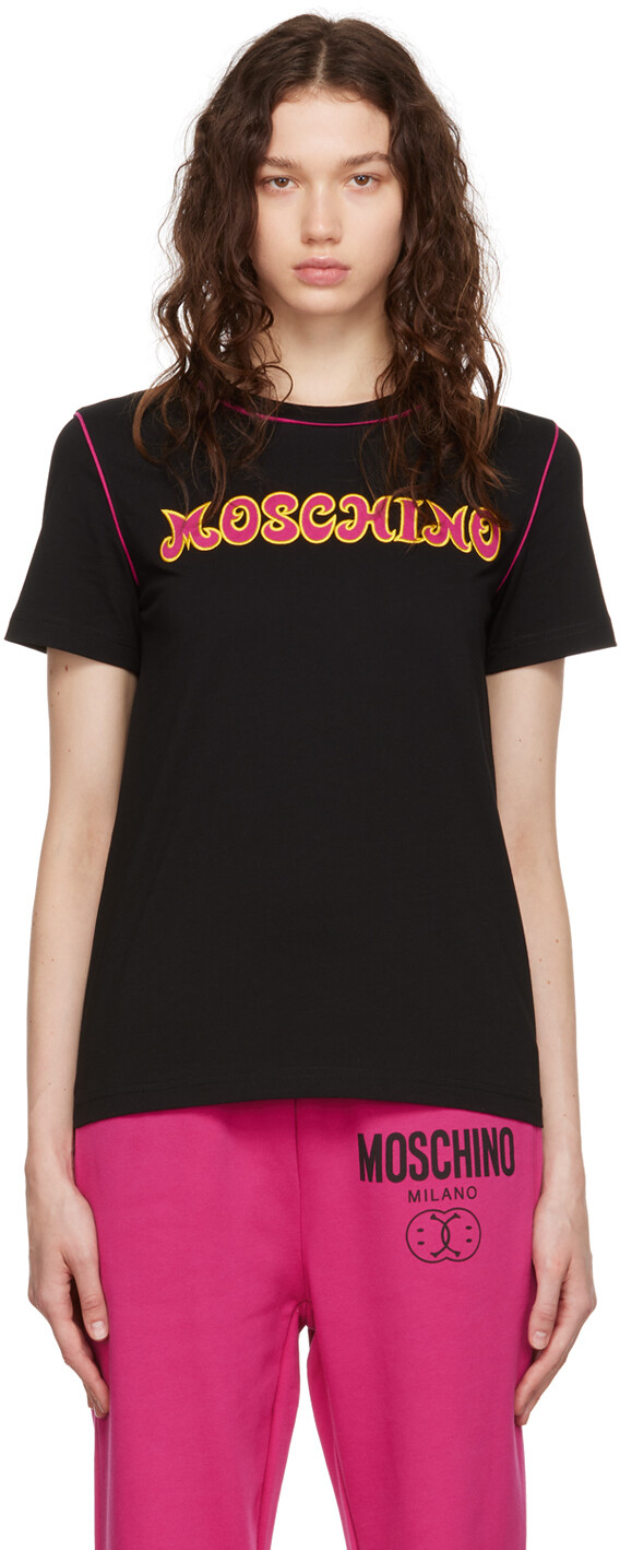 

Черная футболка с вышивкой Moschino