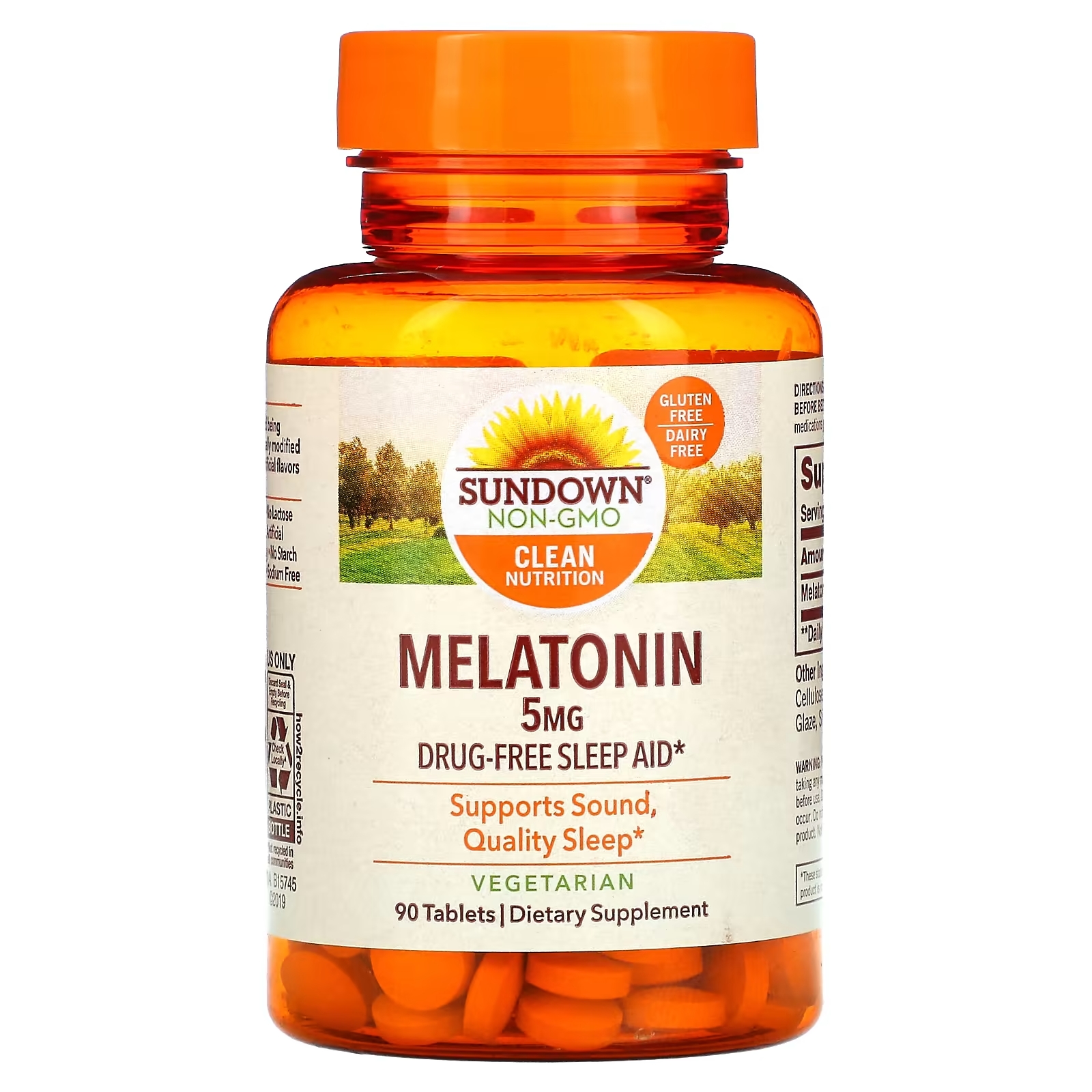 Sundown Naturals Мелатонин 5 мг, 90 таблеток жидкий мелатонин вишневый 2 жидких унции 59 мл sundown naturals