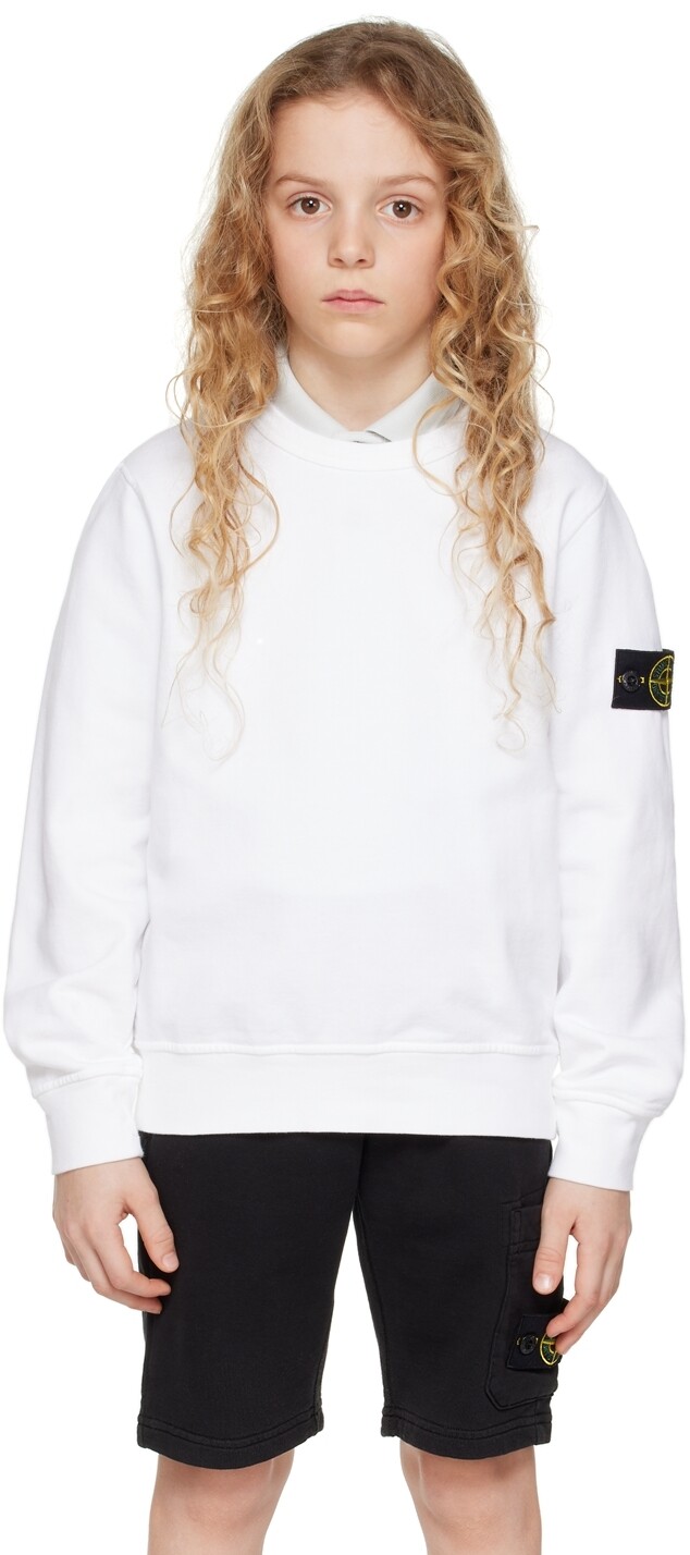

Детская белая толстовка с круглым вырезом Stone Island Junior