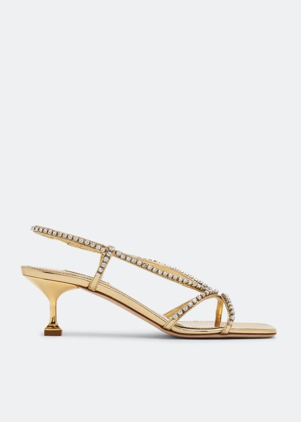 

Сандалии MIU MIU Crystal metallic leather sandals, золотой