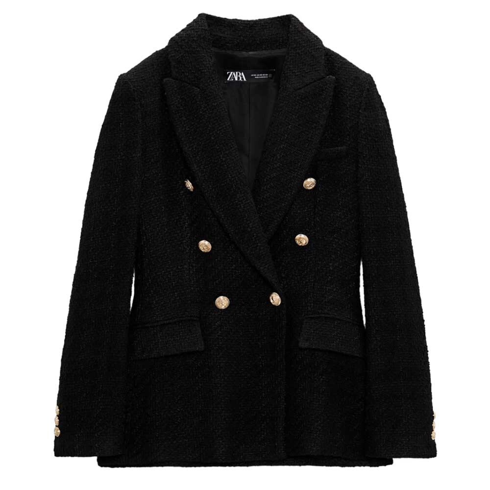

Блейзер Zara Textured Double-breasted, черный