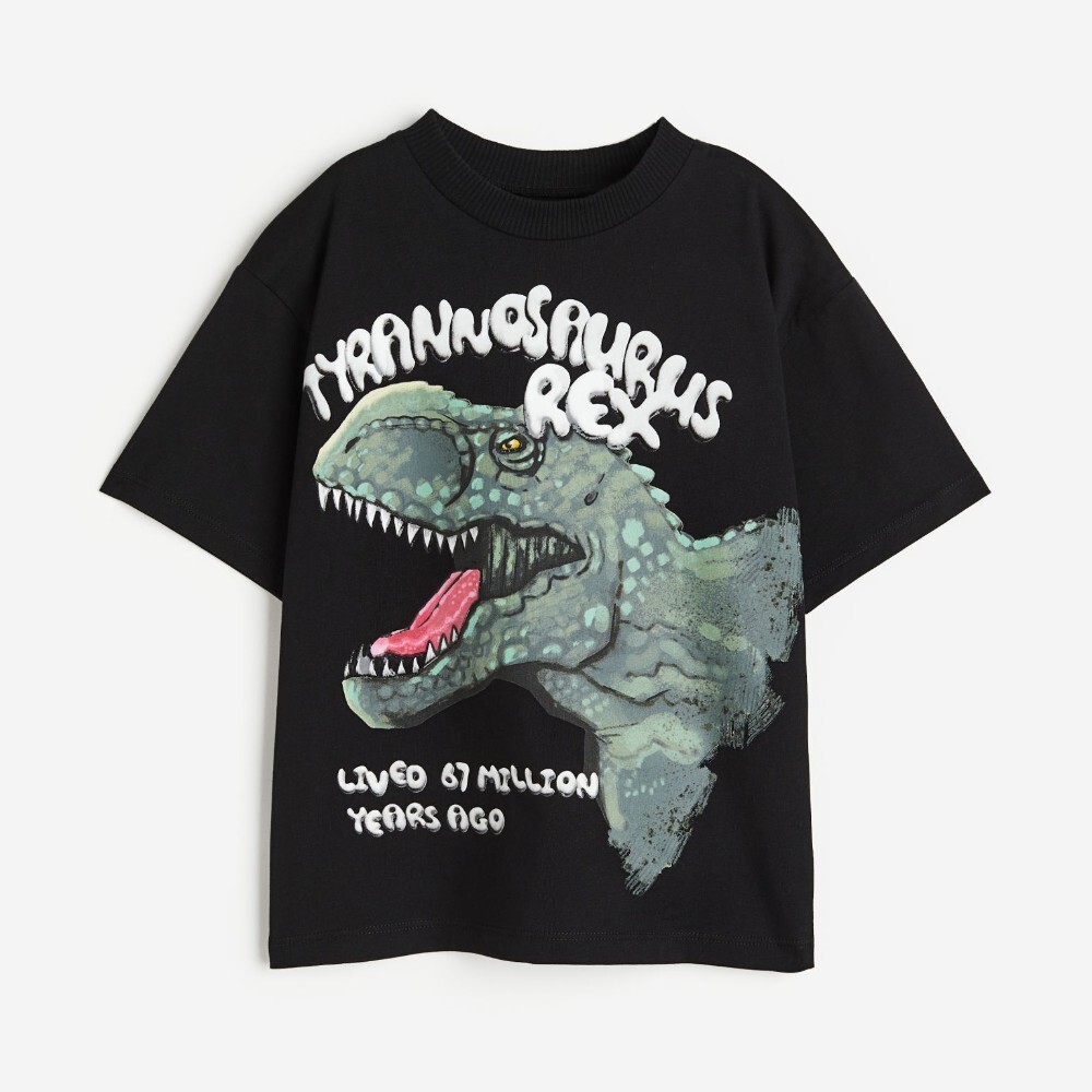 

Футболка H&M Kids Oversized Jersey Tyrannosaurus Rex, черный