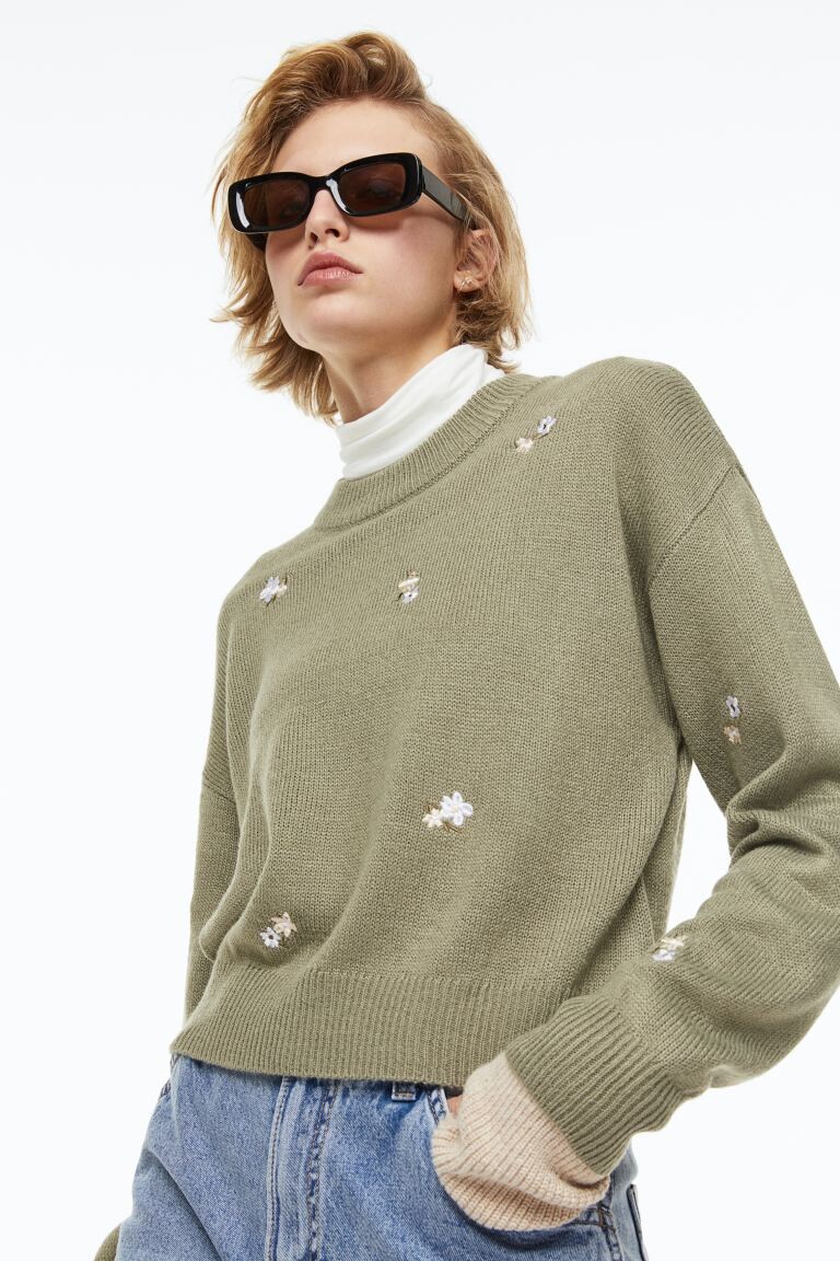 

Свитер H&M, светло-зеленый хаки/цветы