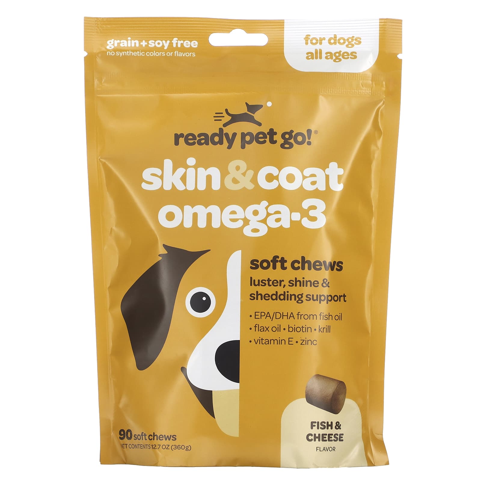 Средство Ready Pet Go для поддержки кожи и шерсти для собак всех возрастов, рыбий жир + сыр, 90 мягких жевательных таблеток мука нутовая оргтиум 300 г