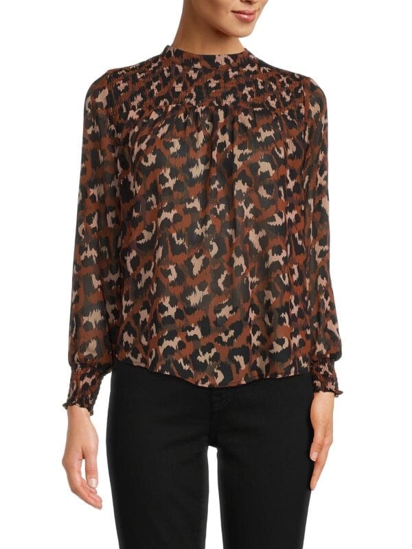 

Присборенный топ с принтом Saks Fifth Avenue Cheetah