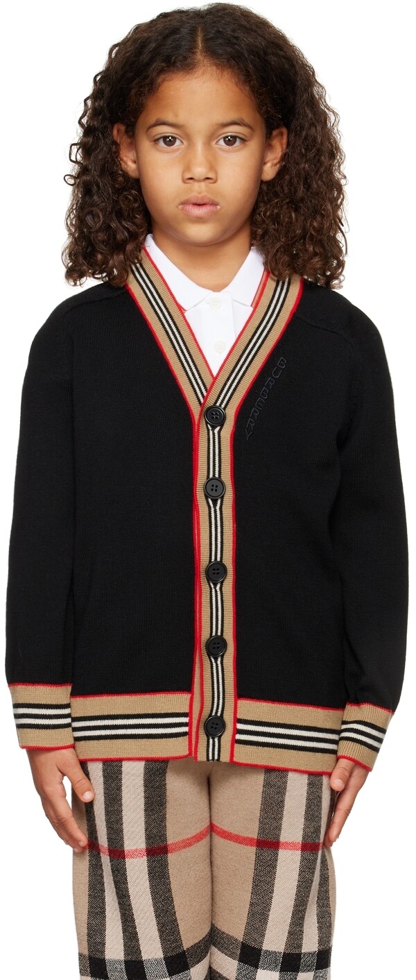 

Детский черный кардиган с отделкой в ​​полоску Icon Stripe Burberry