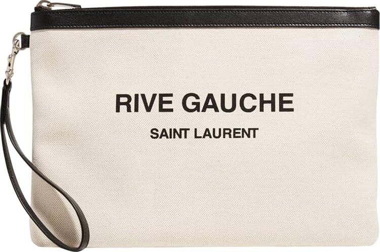 

Сумка Saint Laurent Rive Gauche Zipped Pouch Greggio/Nero, кремовый