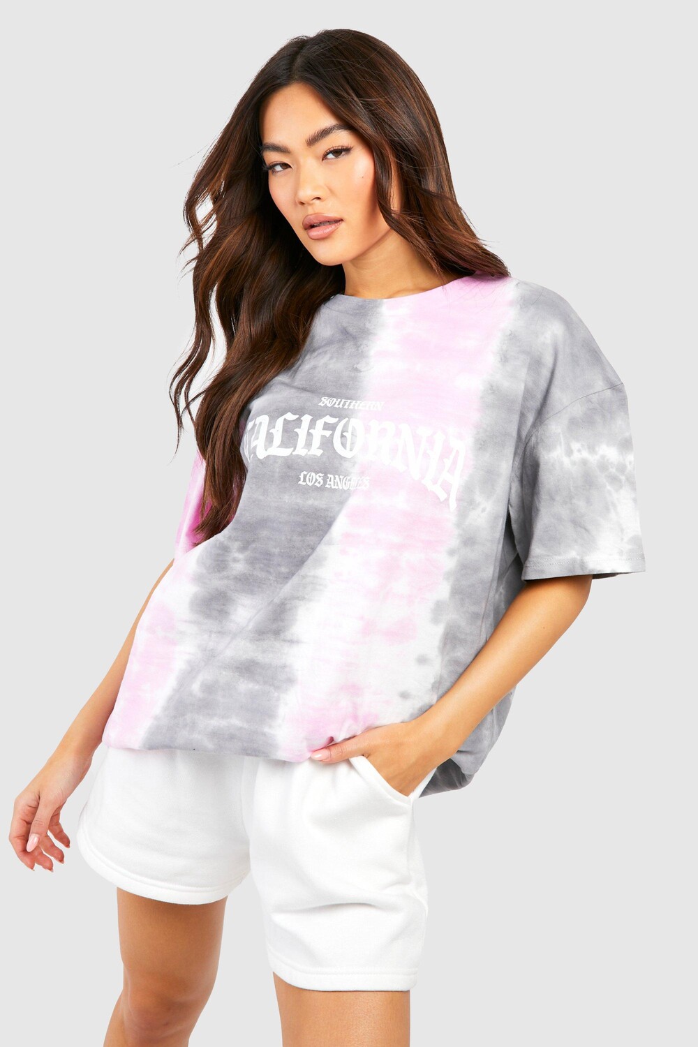 

Футболка оверсайз california tie dye Boohoo, серый