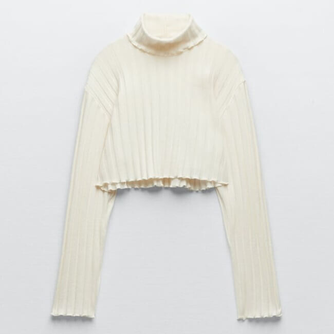 

Свитшот Zara Ribbed Crop Top, кремово-белый