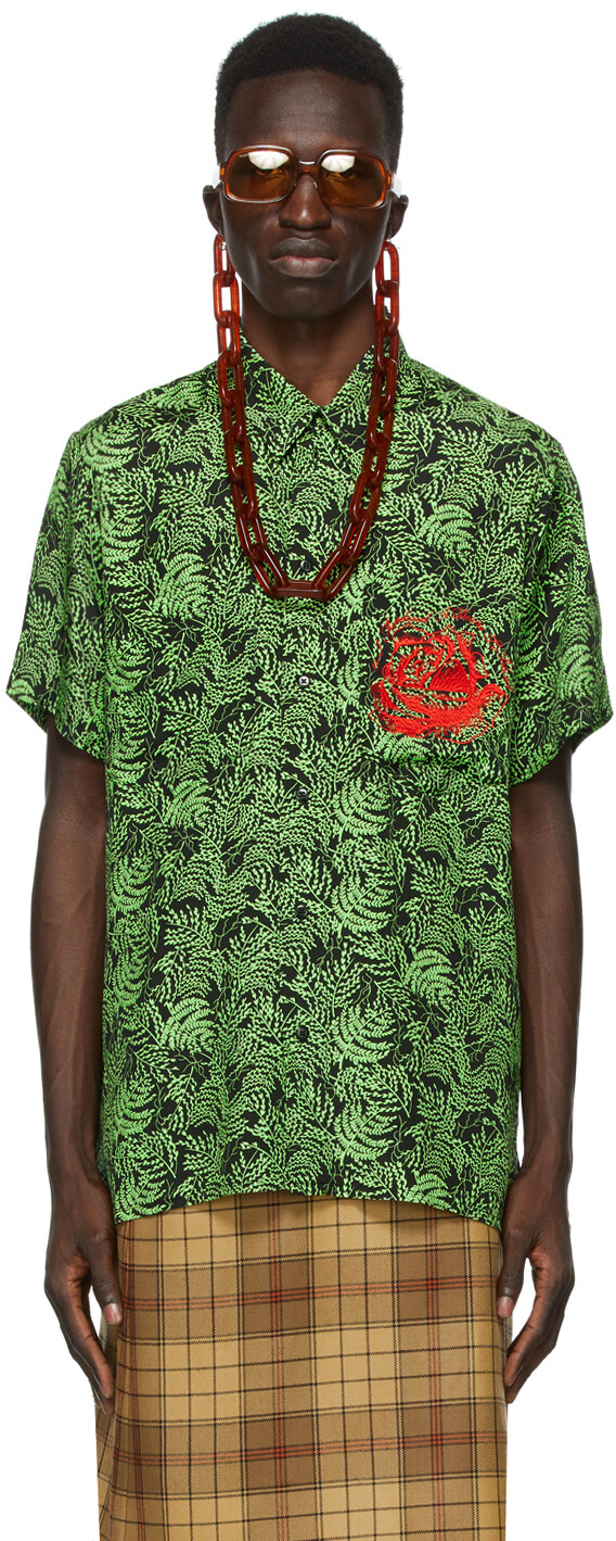 

Рубашка SSENSE Exclusive Jeremy O. Harris Black & Green Rose Bowling Shirt SSENSE WORKS
