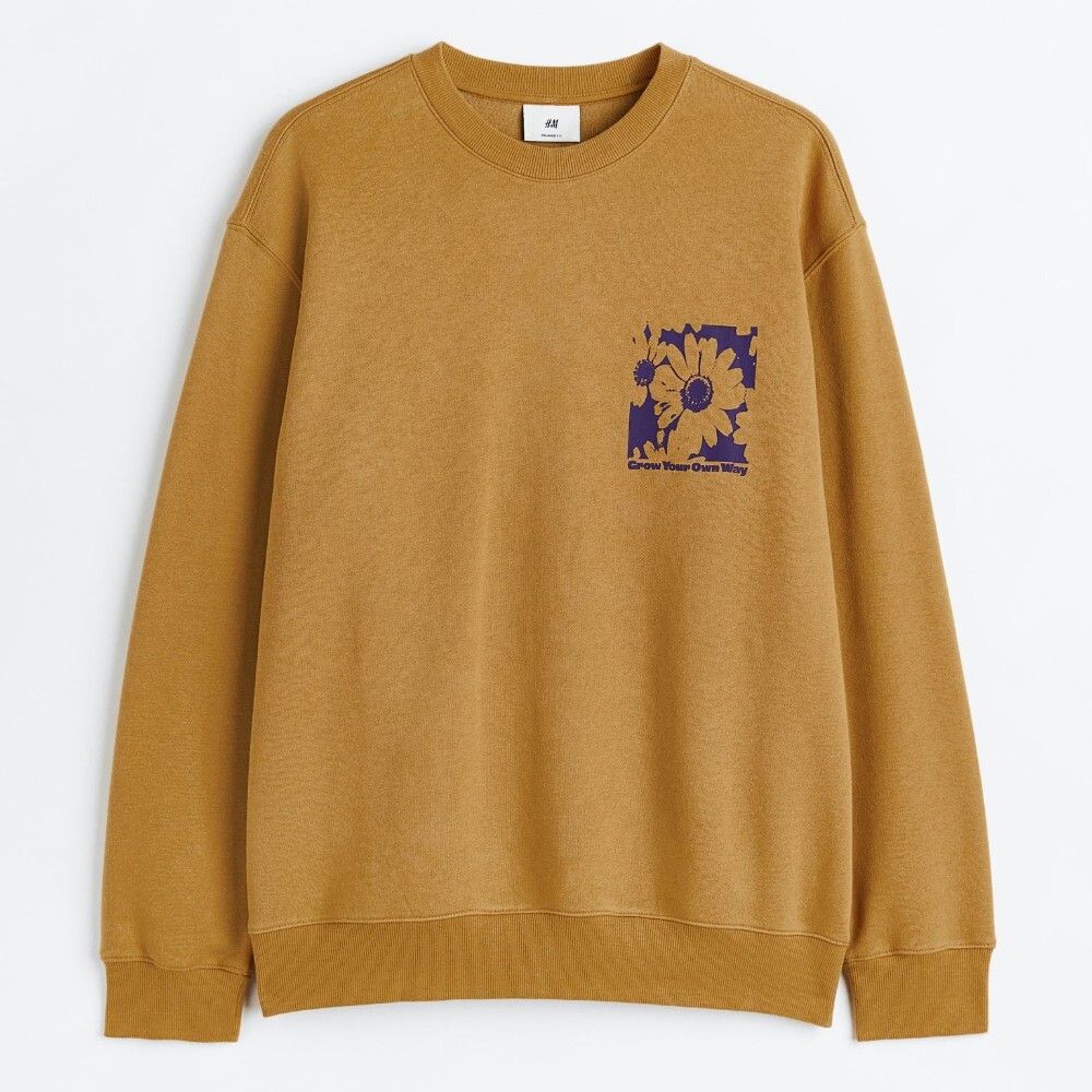 

Свитшот H&M Relaxed Fit Printed Grow Your Own Way, темно-бежевый