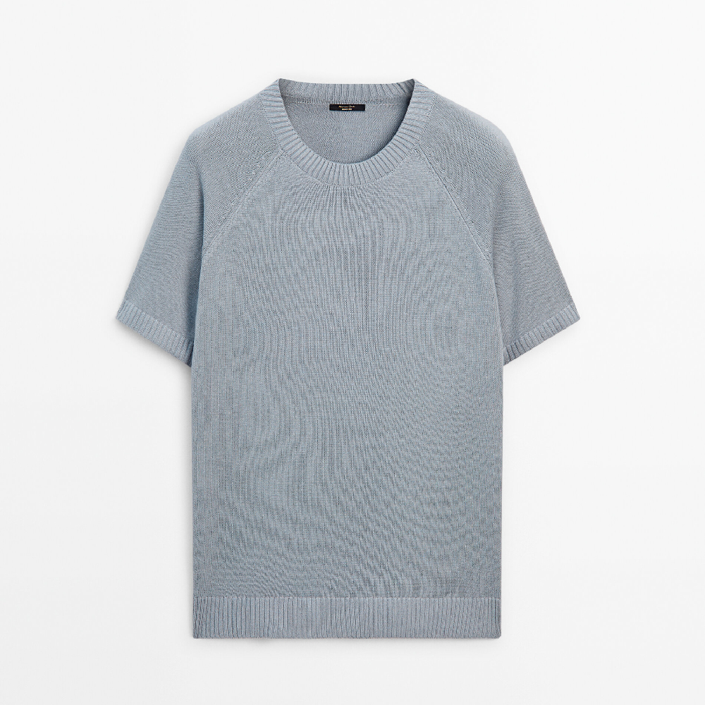 Свитер-поло Massimo Dutti Cotton Blend Knit With Short Sleeves, пыльно-синий