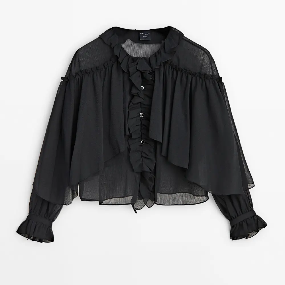 

Рубашка Massimo Dutti Ruffled Detail - Studio, черный