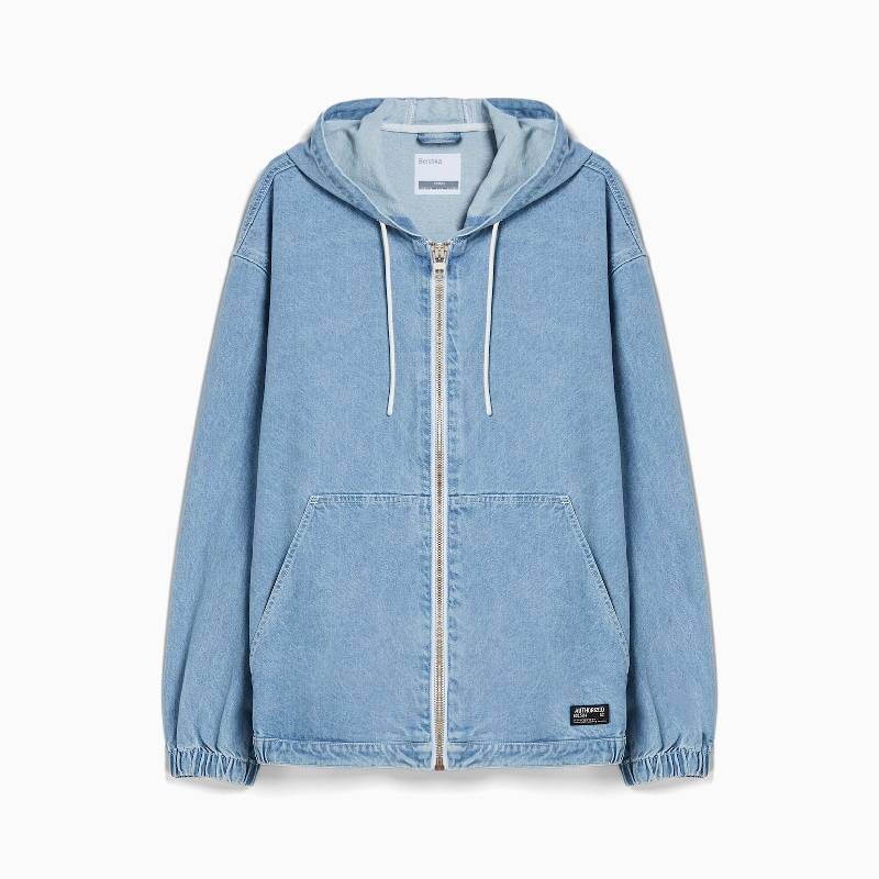 

Куртка с капюшоном Bershka Denim, голубой