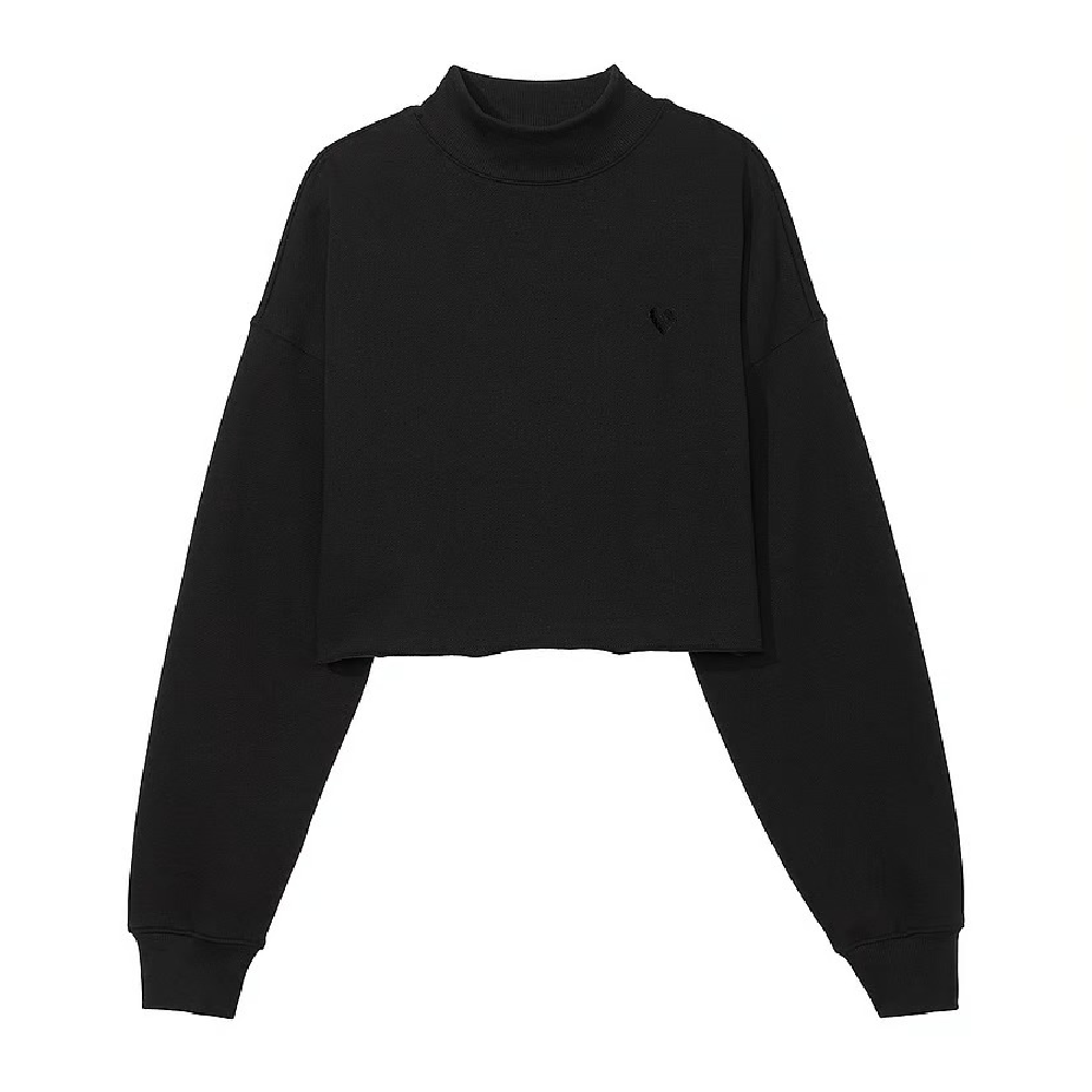 Пуловер Victoria's Secret Cotton Fleece Cropped Mock Neck, черный пуловер с воротником стойкой на молнии m синий