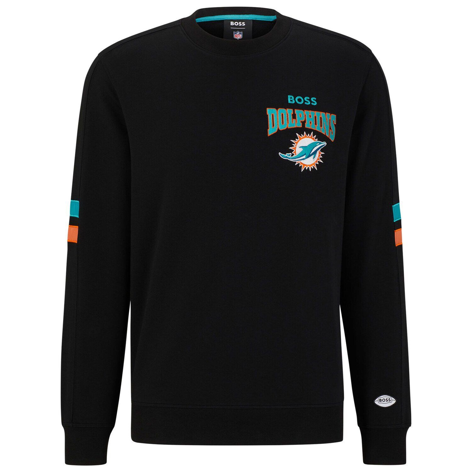 

Мужской пуловер с круглым вырезом BOSS X NFL Black/Aqua Miami Dolphins Drive