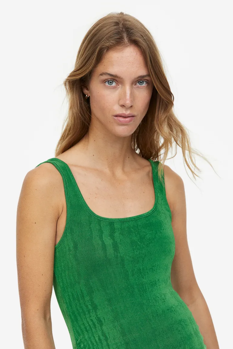 Платье из блестящего трикотажа H&M, зеленый