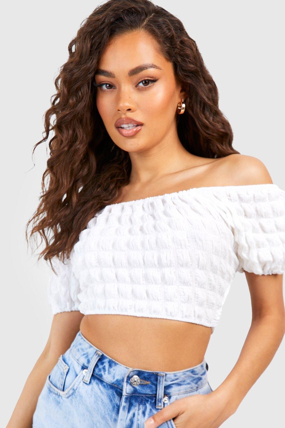 

Укороченный топ с рукавами попкорн Boohoo, белый