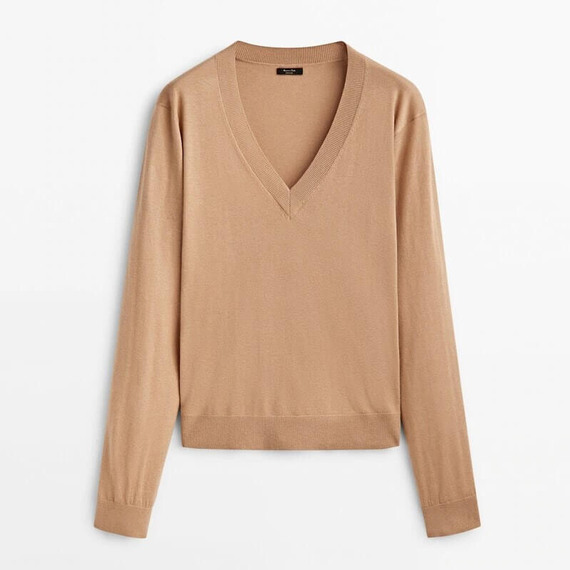 

Свитер Massimo Dutti V-Neck Wool Blend, светло-оранжевый