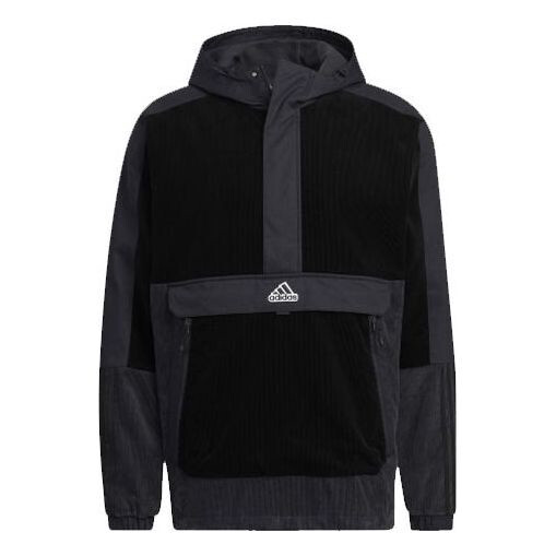 

Куртка Adidas M Corduroy Ank Half Zipper Splicing Sports hooded Logo Black, Черный