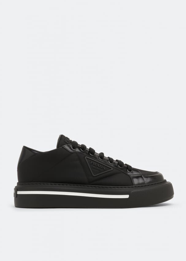 

Кроссовки PRADA Macro Re-Nylon and brushed leather sneakers, черный