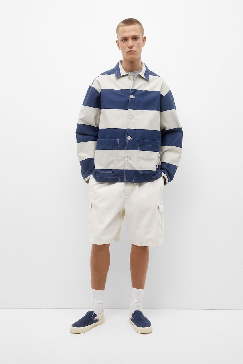 

Джинсовые шорты карго-бермуды Pull&Bear, экрю