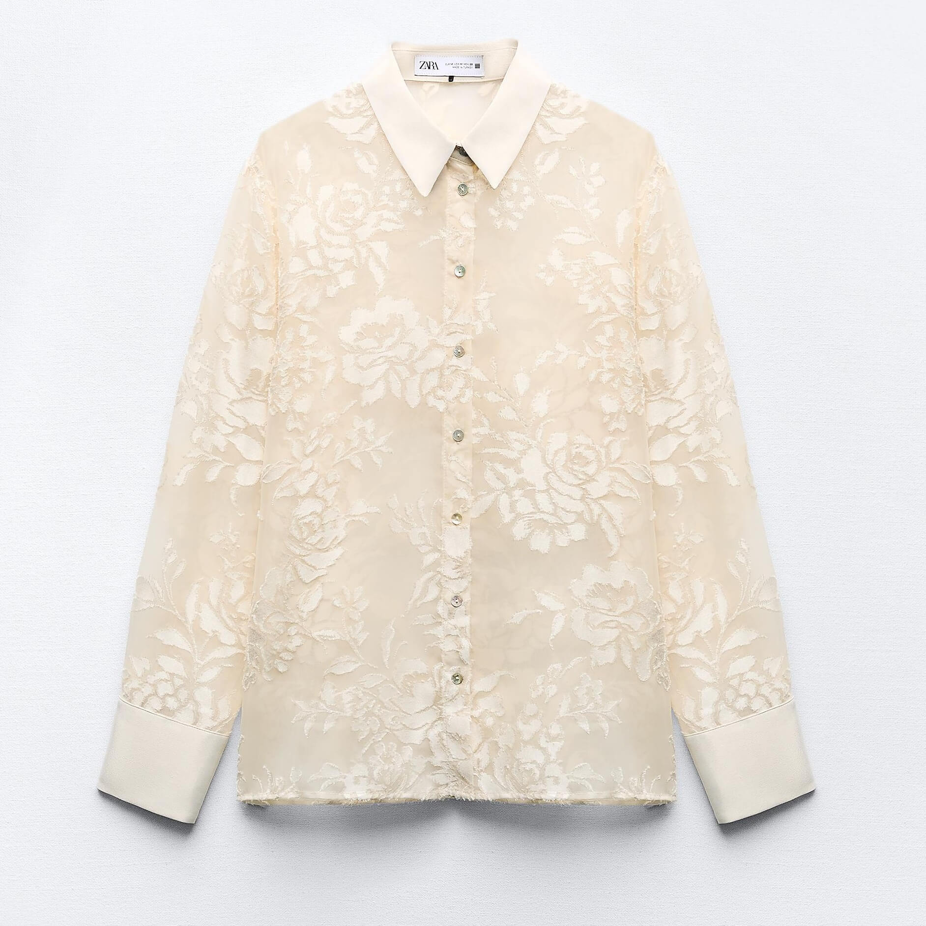 Блузка Zara Contrast Velvet Semi-sheer, светло-бежевый блузка zara semi sheer wrap бежевый