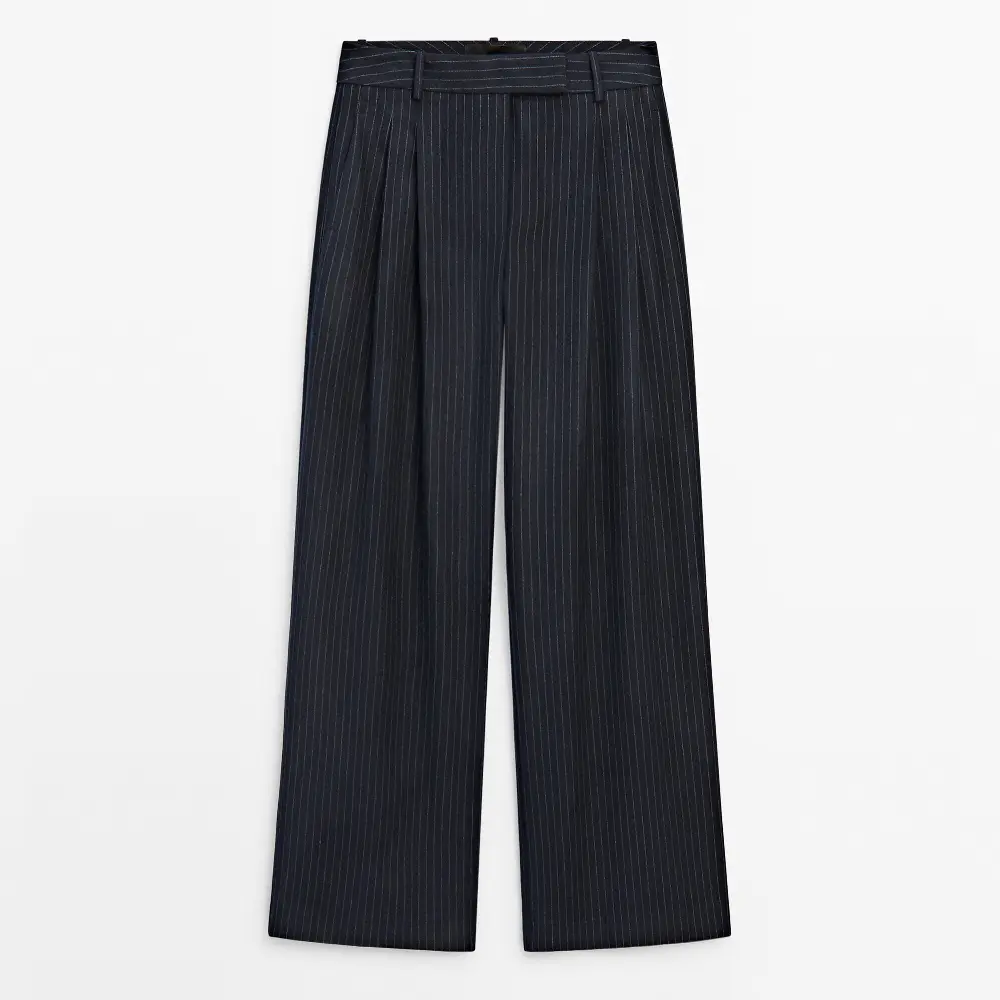 Брюки Massimo Dutti Darted Pinstriped Smart - Studio, темно-синий жилет massimo dutti pinstriped studio темно синий