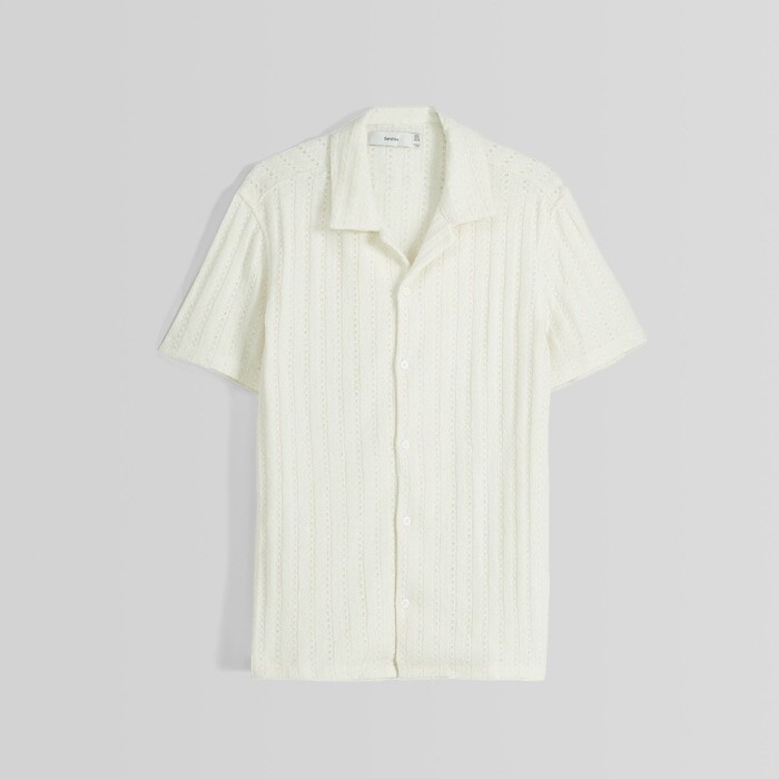

Рубашка Bershka Open Knit Jacquard With Short Sleeves, кремовый