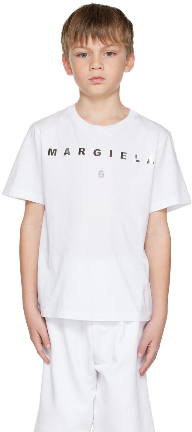 

Детская белая футболка с эффектом металлик MM6 Maison Margiela