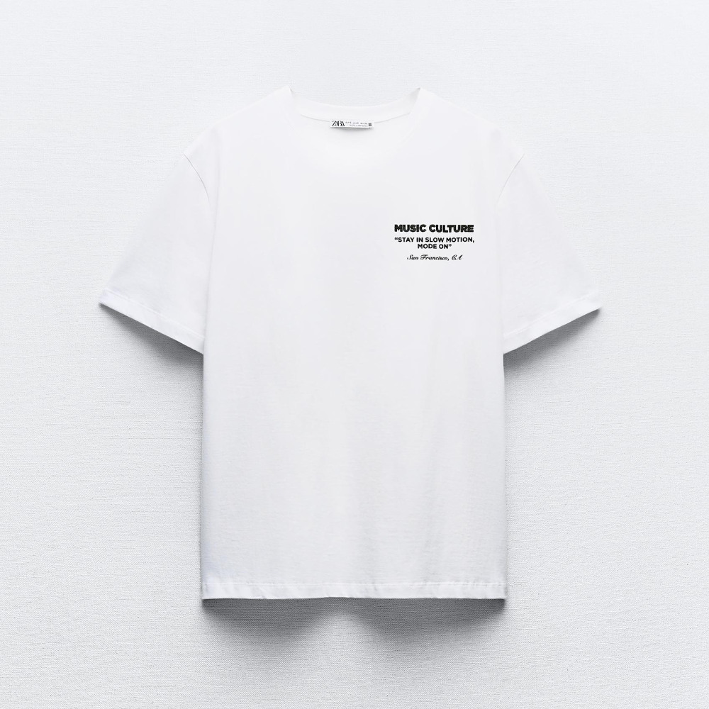 Футболка Zara Contrast Slogan, белый футболка zara contrast printed черный