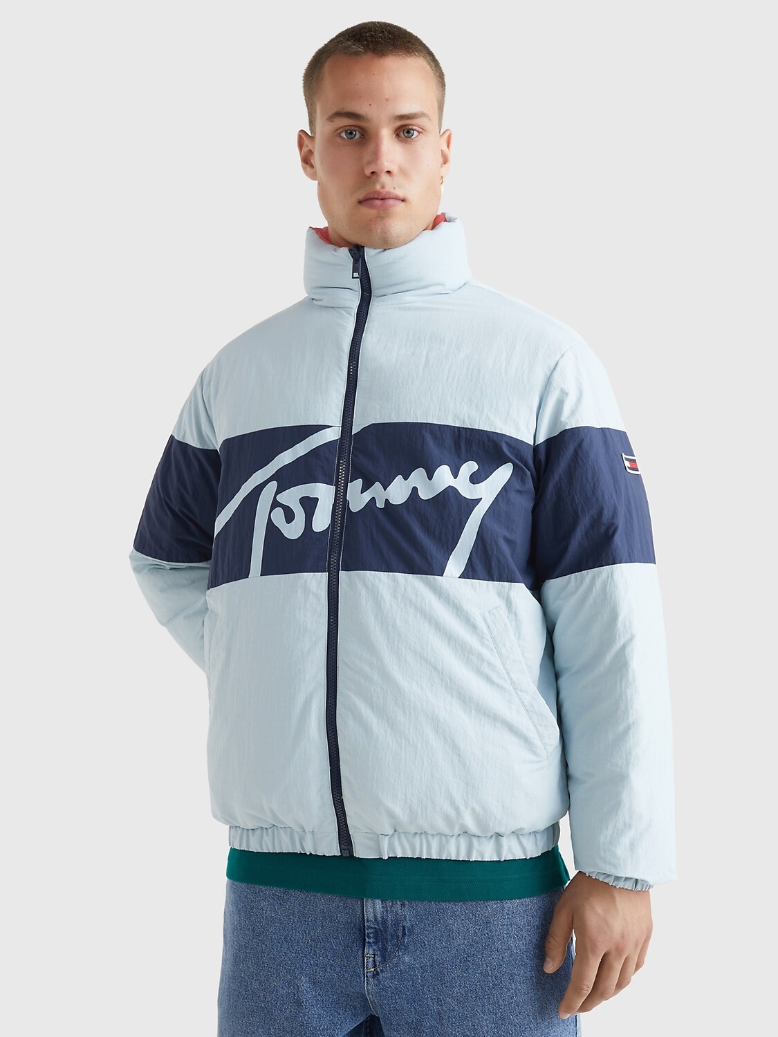 

Двусторонняя пуховая куртка с логотипом Tommy Hilfiger, голубой оазис
