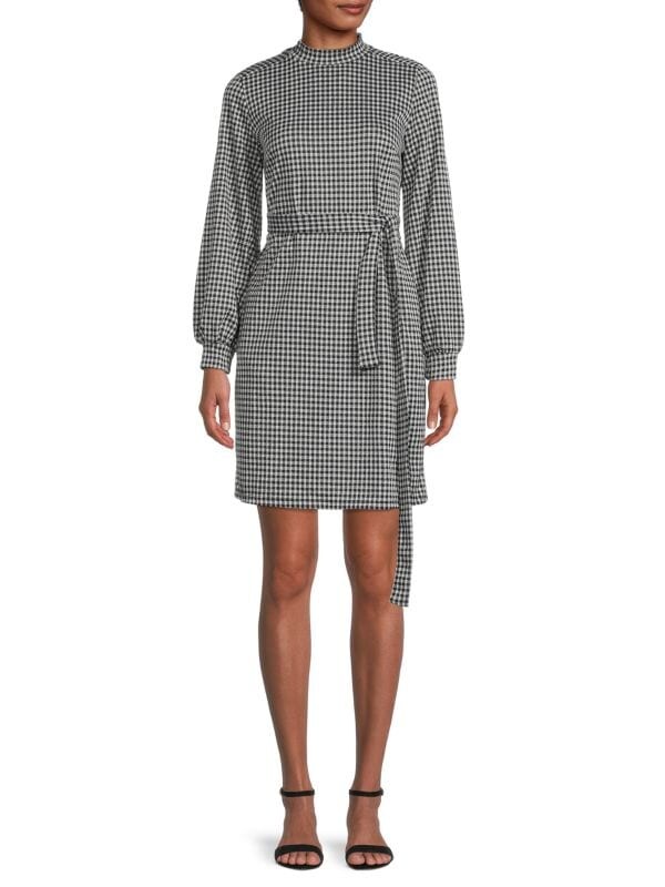 

Платье в мелкую клетку с пышными рукавами и поясом Lucky Brand Black white