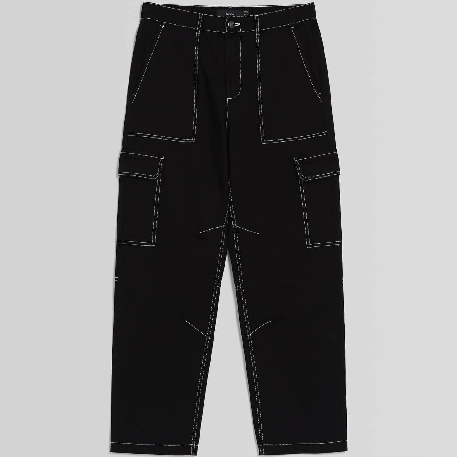 

Брюки Bershka Cotton Cargo, белый/черный