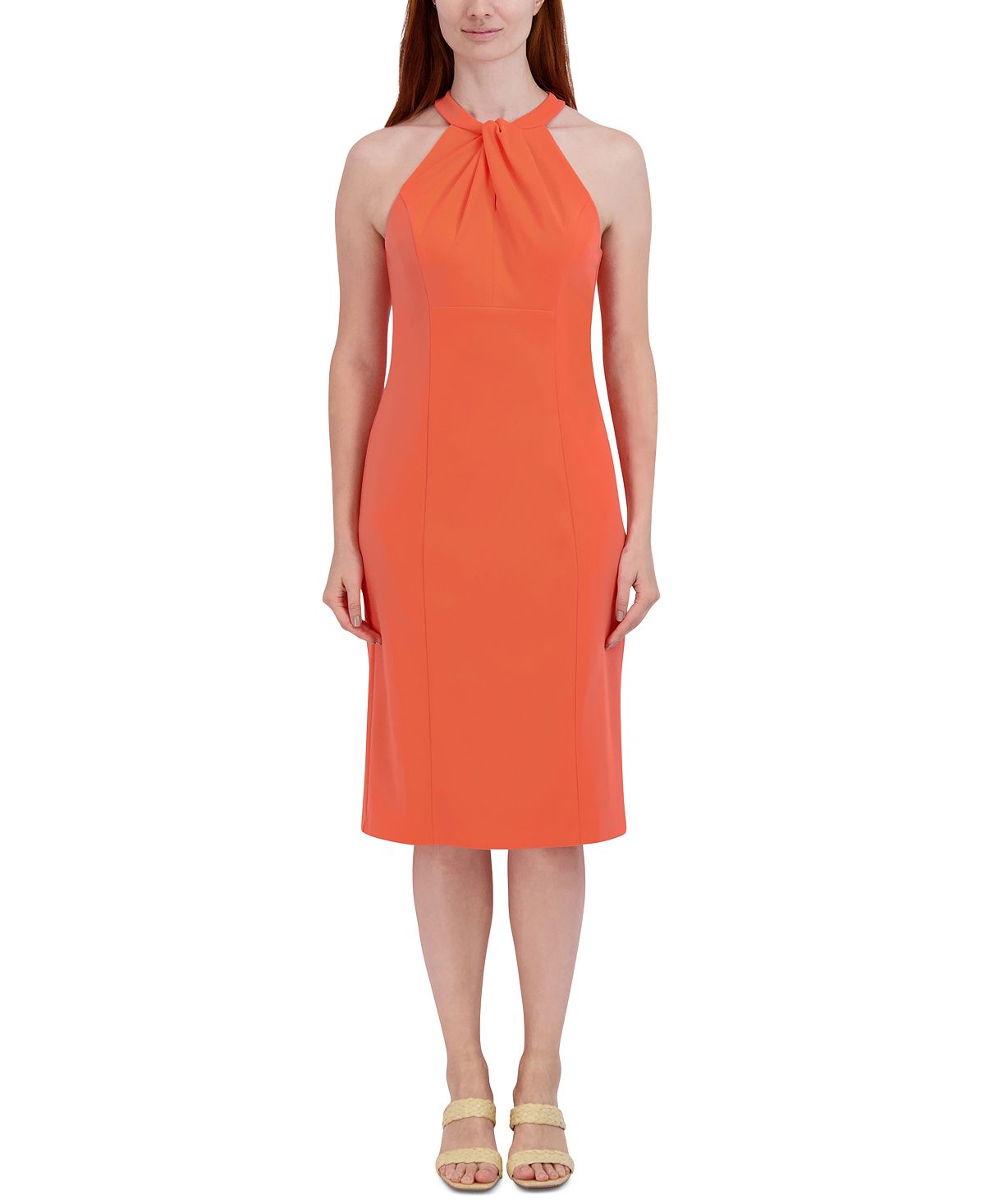 Платье-футляр без рукавов с вырезом халтер julia jordan, коралловый