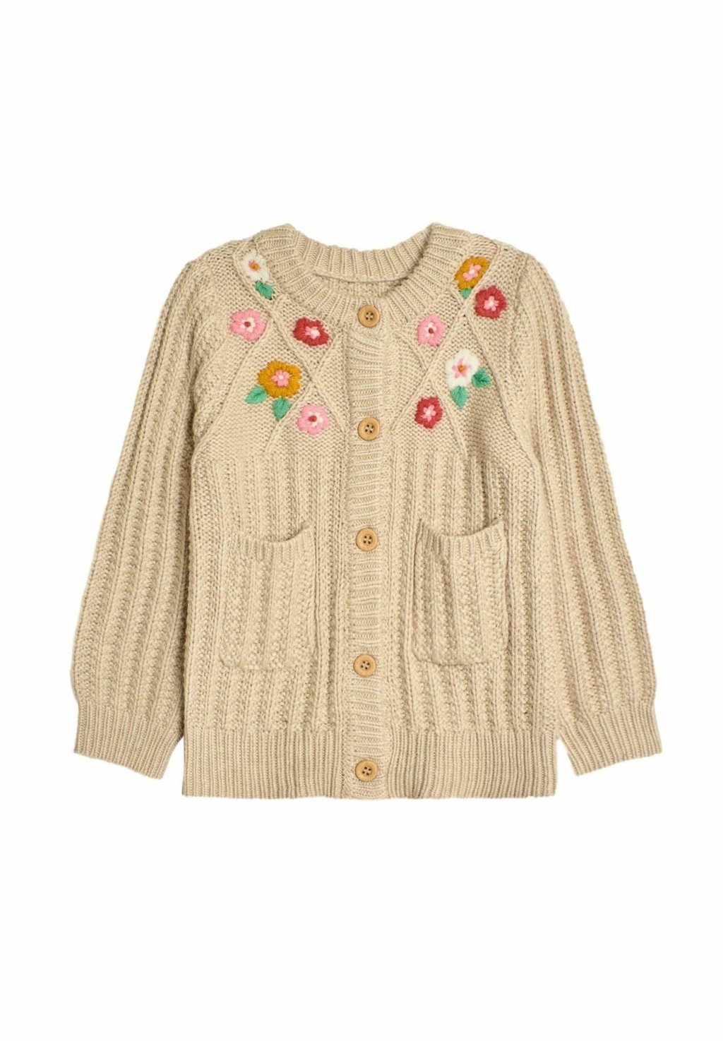 

Кардиган FLOWER EMBROIDERED CABLE REGULAR FIT JoJo Maman Bébé, бежевый