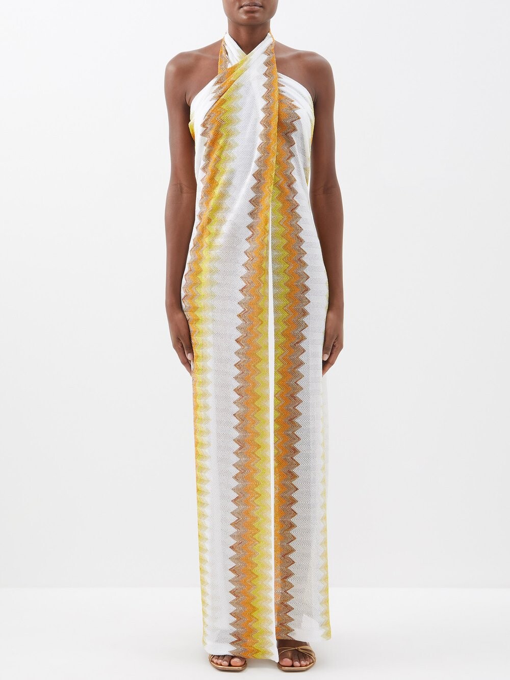 

Платье макси шевронной вязки с воротником-халтер Missoni, белый