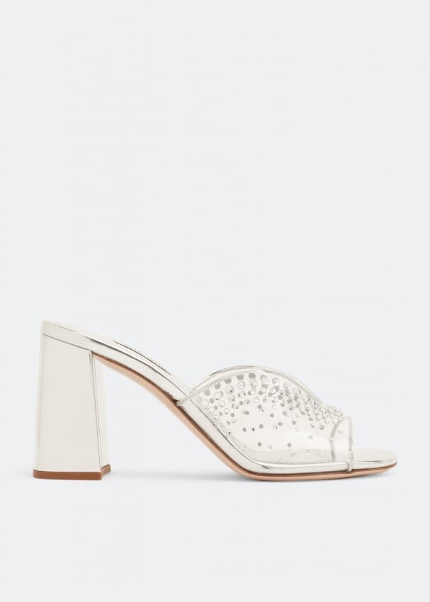 

Сандалии MIU MIU Crystal metallic leather sandals, серебряный
