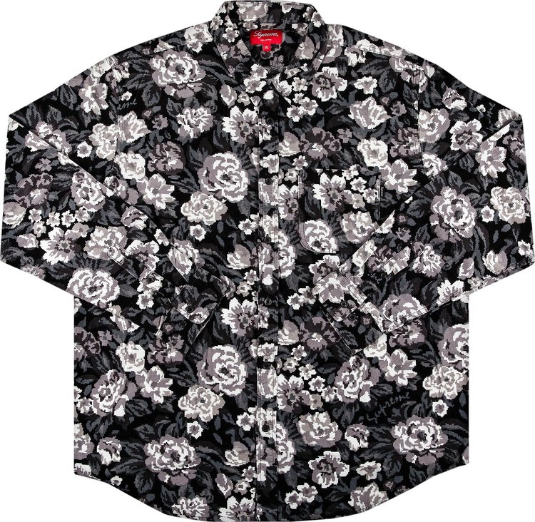 Рубашка Supreme Digi Floral Corduroy Shirt 'Black', разноцветный