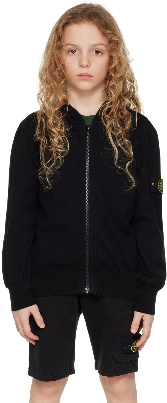 

Детская черная толстовка с капюшоном на молнии Stone Island Junior
