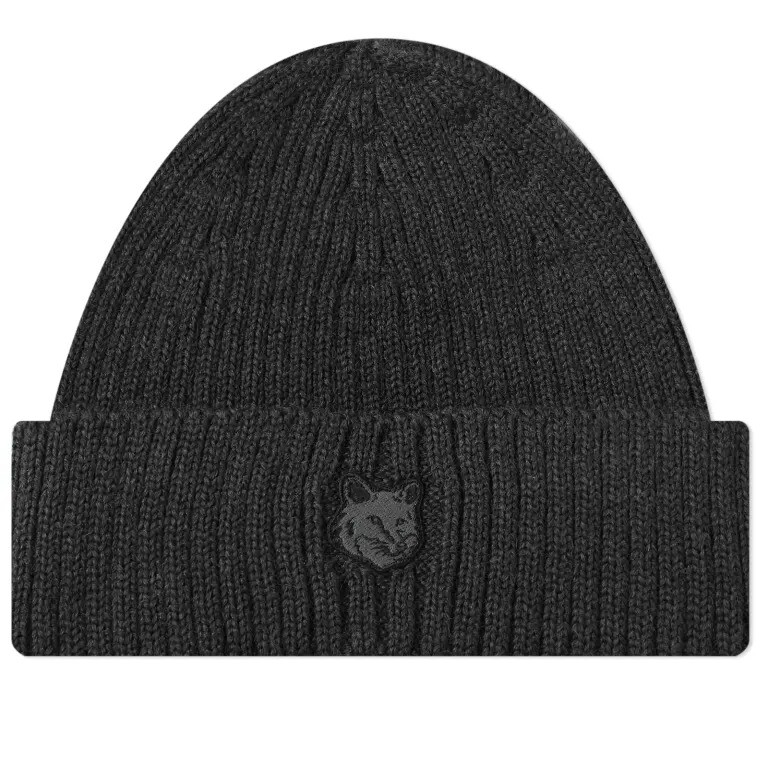 

Шапка Maison Kitsune Fox Head Patch Ribbed, черный