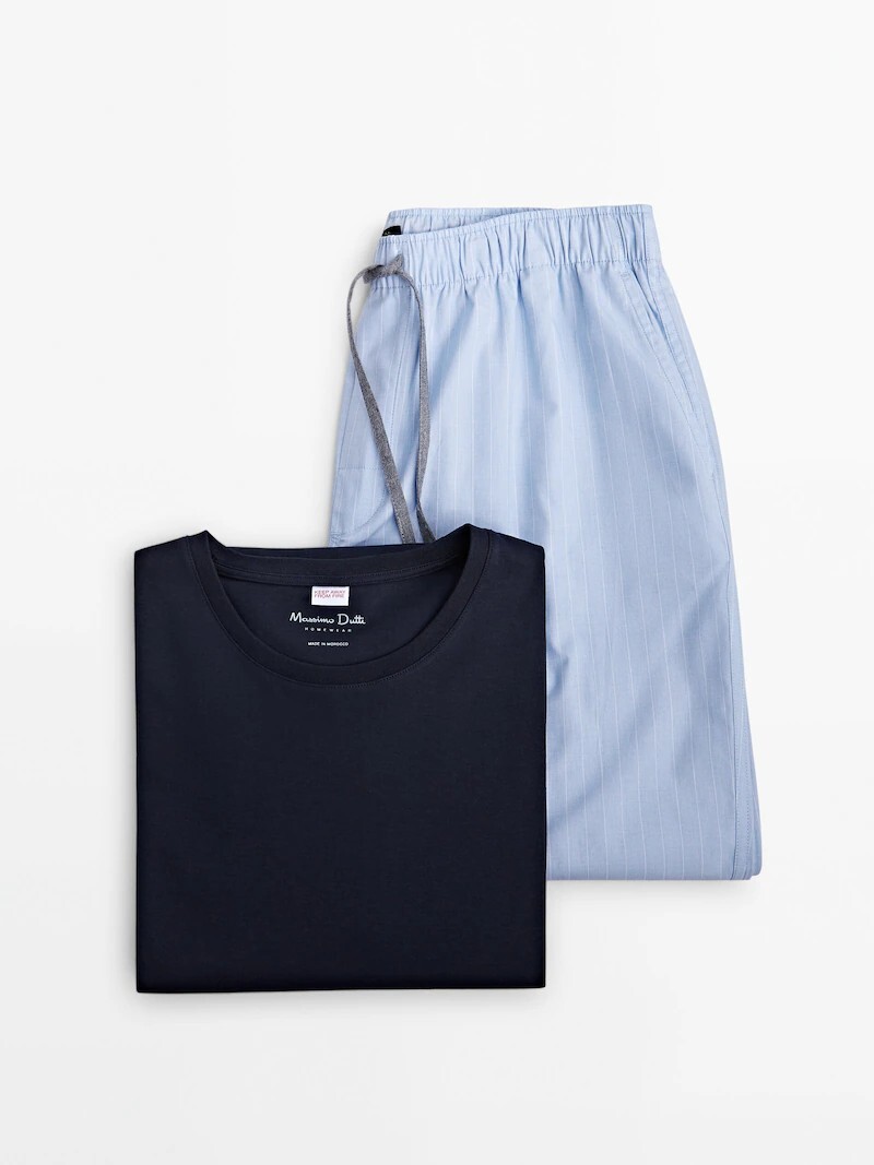 

Пижамные штаны в тонкую полоску и футболка с короткими рукавами Massimo Dutti, темно-синий