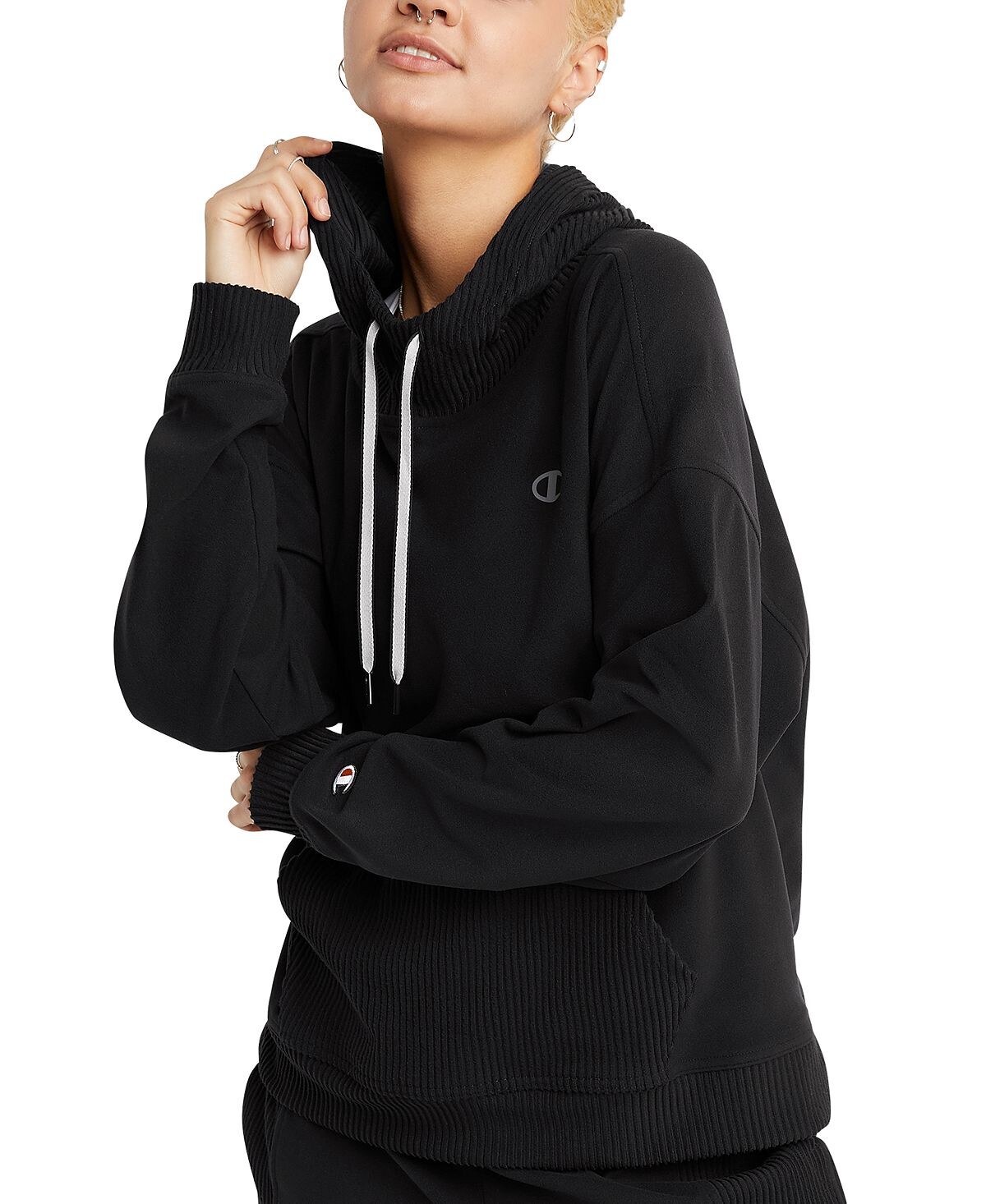 

Женское худи soft touch в рубчик из микса Champion, черный
