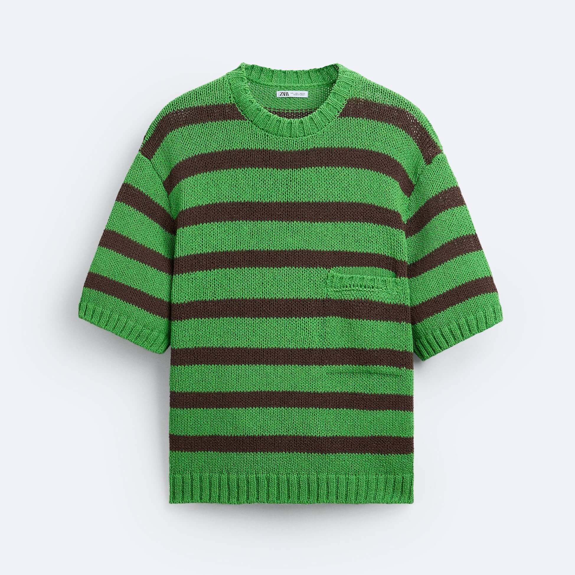 Футболка Zara Striped Knit, зеленый/коричневый