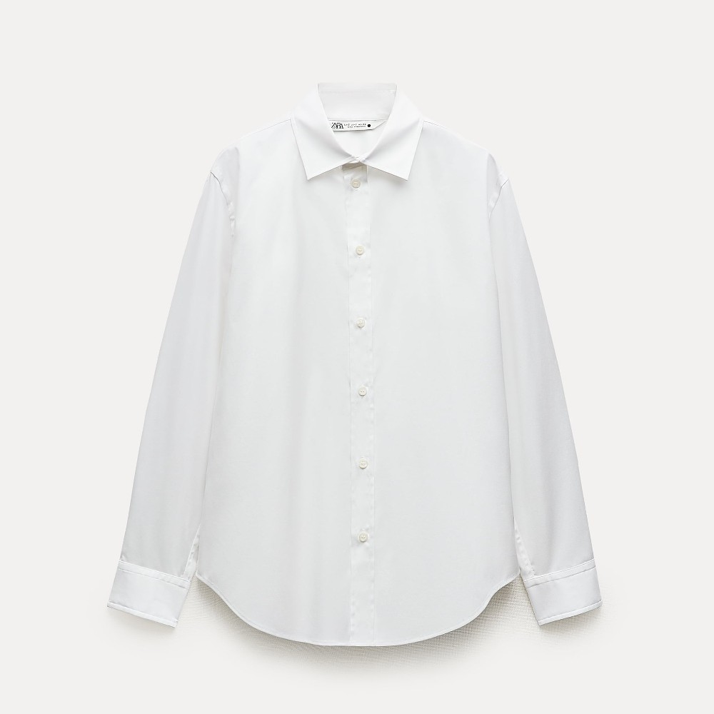Рубашка Zara Zw Collection Easy Iron Poplin, белый рубашка zara poplin corsetry inspired белый