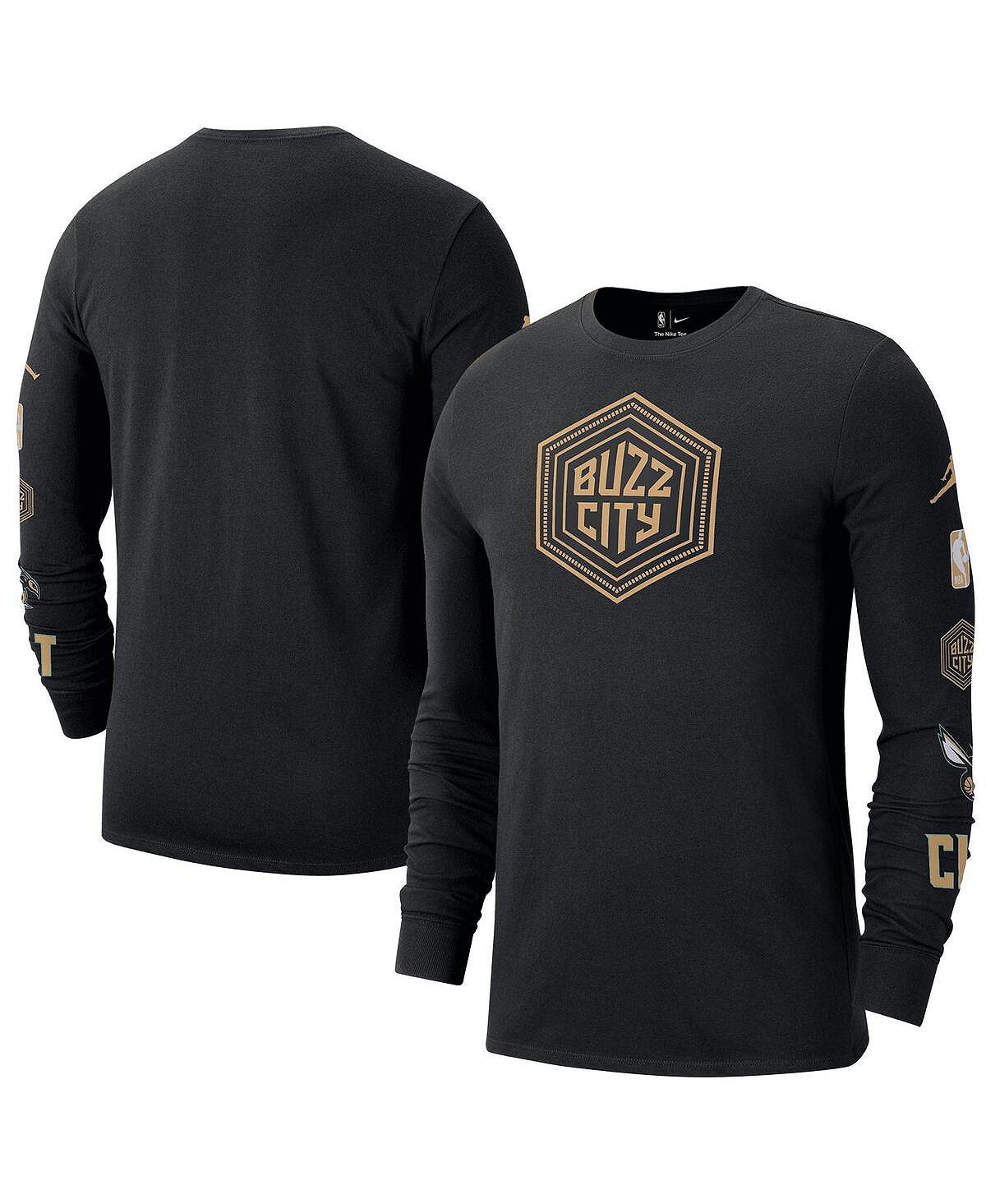 Мужская фирменная черная футболка charlotte hornets 2022/23 city edition essential expressive с длинным рукавом Jordan, черный