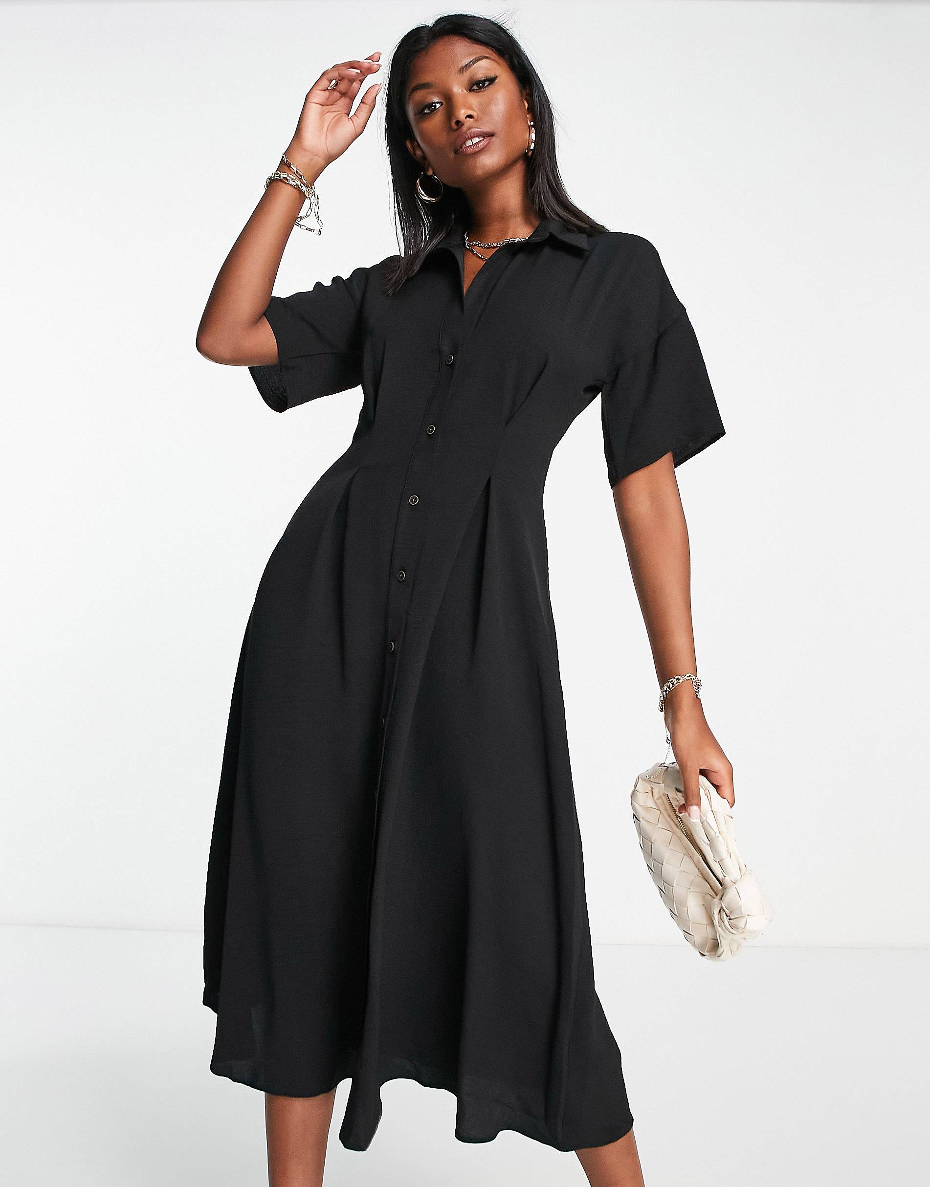 Черное платье-рубашка миди на пуговицах ASOS DESIGN черное атласное платье миди на пуговицах asos design tall