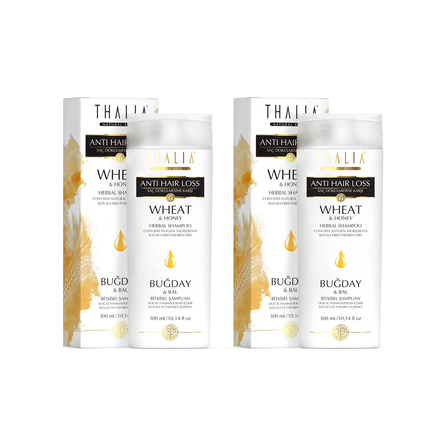 цена Шампунь против выпадения волос Thalia с экстрактом пшеницы и меда, 2 флакона по 300 мл