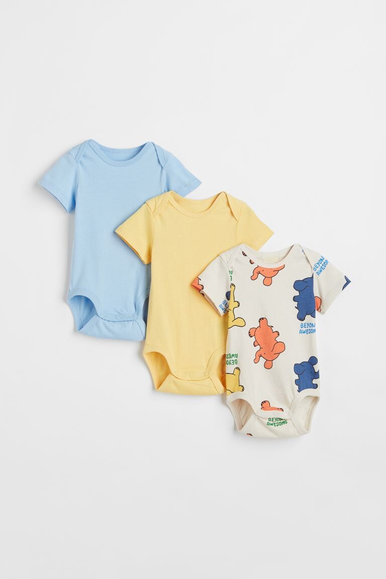 

Комплект из 3 боди с короткими рукавами H&M, желтый/слоны