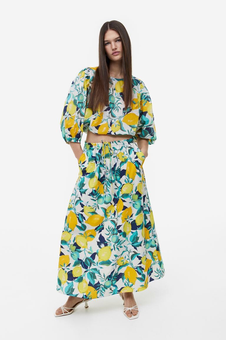 

Юбка-клеш H&M, белый/лимоны